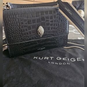 Kurt Geiger Black Croc Embossed Crossbody Bag